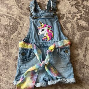 Kids Denim Unicorn Overalls with Tie-Dye Accents